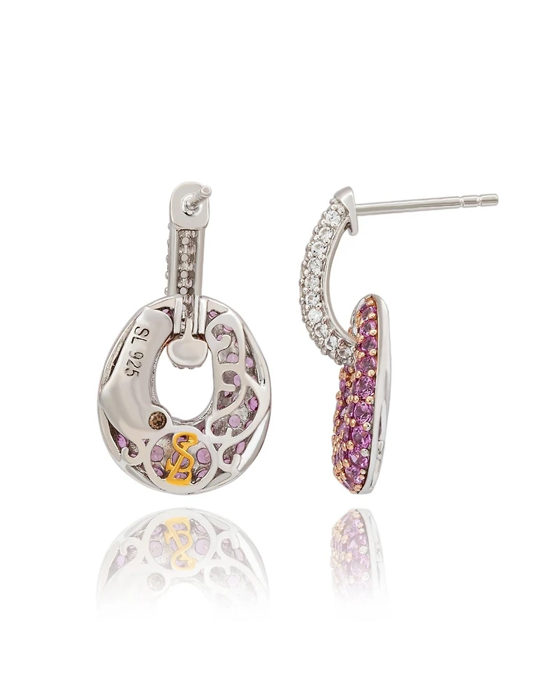 Suzy Levian New York Suzy Levian Sterling Silver Sapphire & Created White Sapphire Double Oval Dangle Earrings