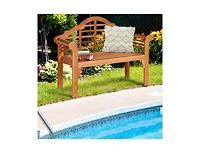 Slickblue 49 Inch Eucalyptus Wood Outdoor Folding Bench with Backrest Armrest for Patio Garden