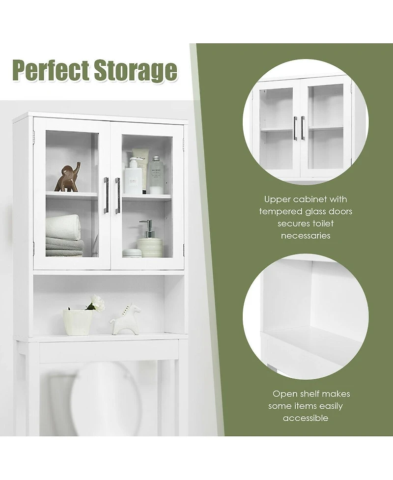 Sugift Over the Toilet Storage Cabinet Bathroom Space Saver with Tempered Glass Door