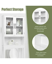 Sugift Over the Toilet Storage Cabinet Bathroom Space Saver with Tempered Glass Door