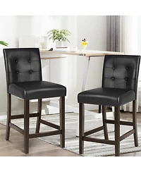 Set of 2 Pvc Leather Bar Stools with Solid Wood Legs