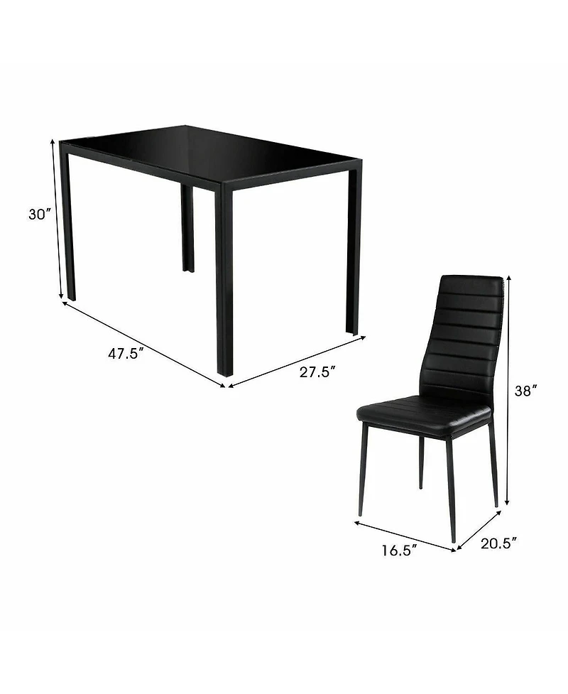 Sugift 5 Pieces Metal Frame and Glass Tabletop Dining Set