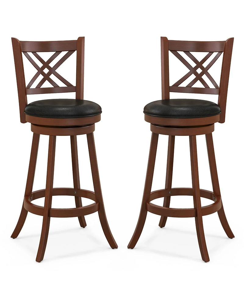 360° Swivel Upholstered Barstools Set of 2 with Back and Footrest