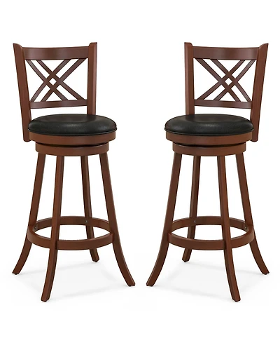 360° Swivel Upholstered Barstools Set of 2 with Back and Footrest