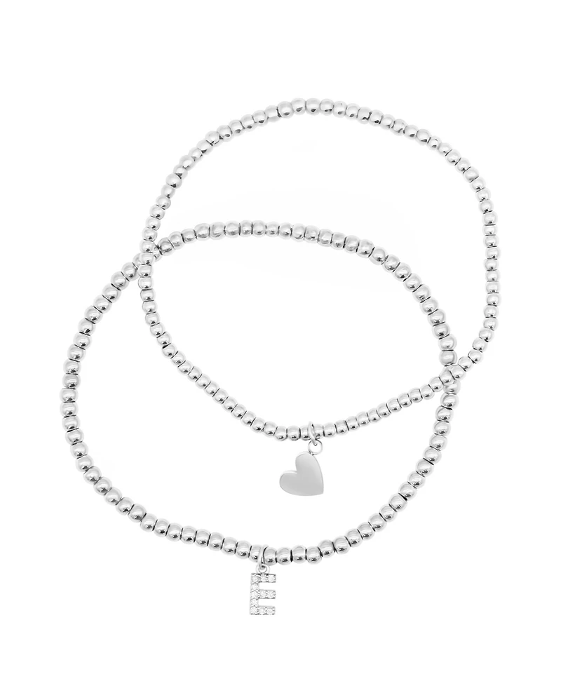 Adornia Silver Stretch with Mini Crystal Initial Bracelet Set