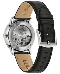 Bulova Unisex Automatic Hudson Black Leather Strap Watch 39mm