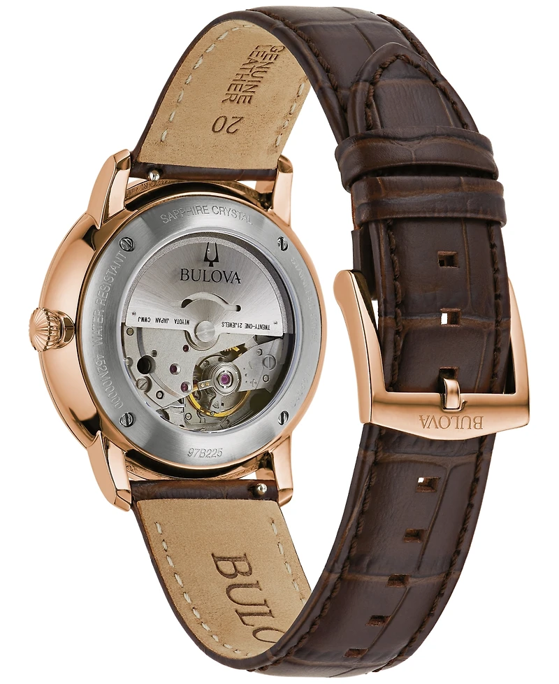 Bulova Unisex Automatic Hudson Brown Leather Strap Watch 39mm