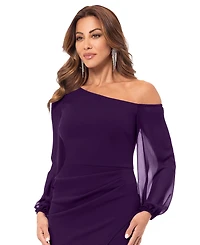 Betsy & Adam Women's One-Shoulder Sheer-Sleeve Midi Dress