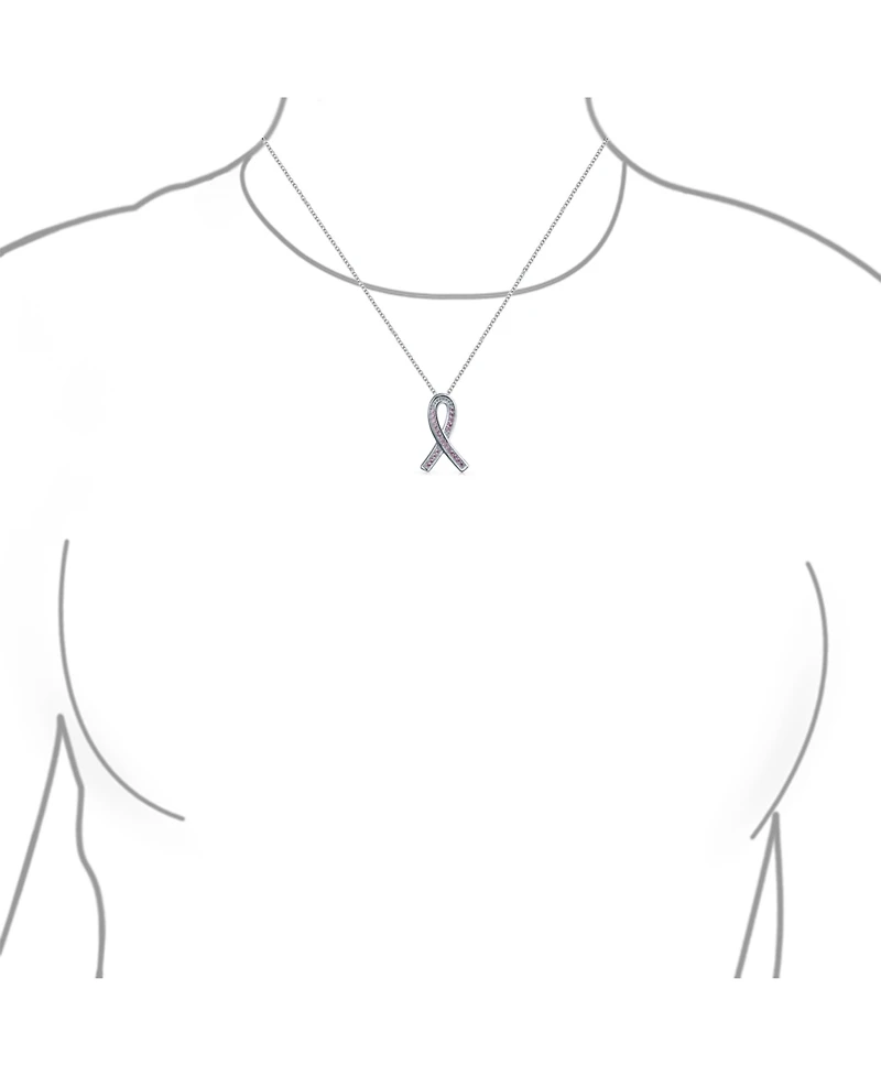 Bling Jewelry Delicate Elegant Fine Pave Pink Cubic Zirconia Cz Ribbon Breast Cancer Survivor Pendant Necklace Sterling Silver 18 Inch