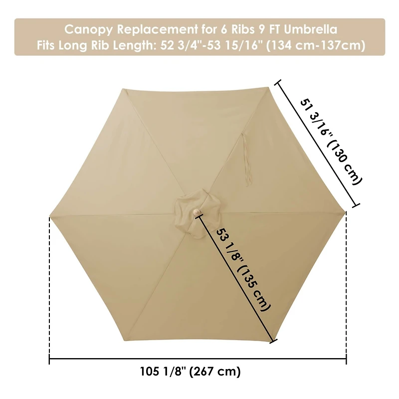 9FT Patio Umbrella Replacement Canopy 6 Rib Outdoor Yard Deck Cover Top