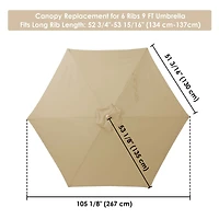 9FT Patio Umbrella Replacement Canopy 6 Rib Outdoor Yard Deck Cover Top