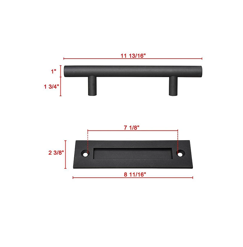 1x12" Sliding Barn Door Pull Flush Handle Gate Hardware Set Heavy Duty Cast Iron Matte Black