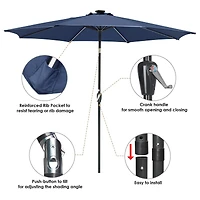 9ft Solar Led Patio Umbrella Outdoor Parasol Backyard Sunshade Tilt with Crank