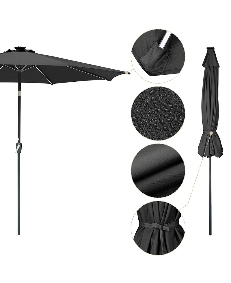 10ft Solar Power Led Patio Umbrella Market Parasol Pool Sunshade Tilt with Crank