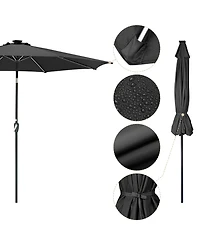 10ft Solar Power Led Patio Umbrella Market Parasol Pool Sunshade Tilt with Crank