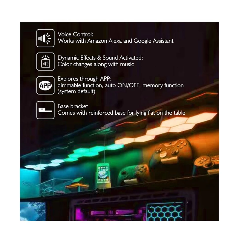 6 Pack Wi-Fi Smart Led Light Accessory Hexagon Lamp Voice Control Diy Home Gifts