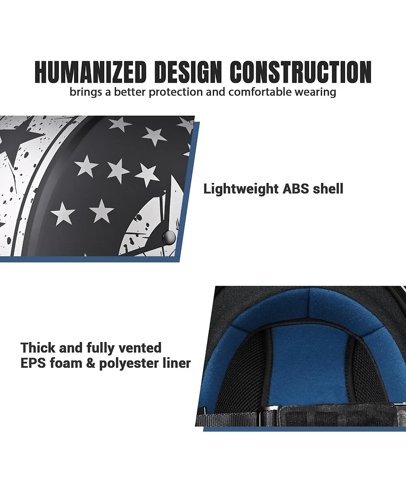 Ahr Half Face Motorcycle Helmet Sun Visor Dot Approved Bike Chopper Cruiser