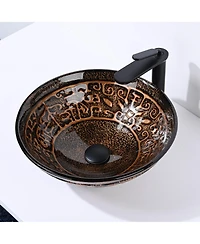 Aquaterior Round Tempered Glass Vessel Sink w/ Bathroom Single-Hole Faucet Drain