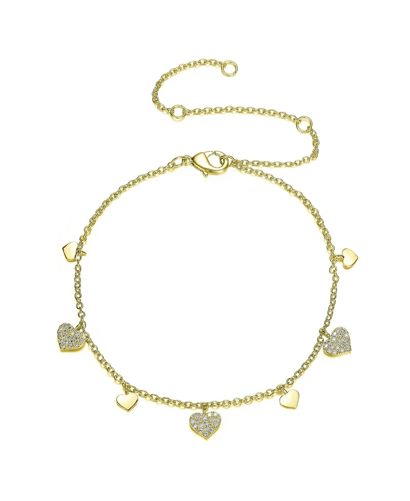 GiGiGirl Sterling Silver 14K Gold Plated Cubic Zirconia Heart Charm Bracelet