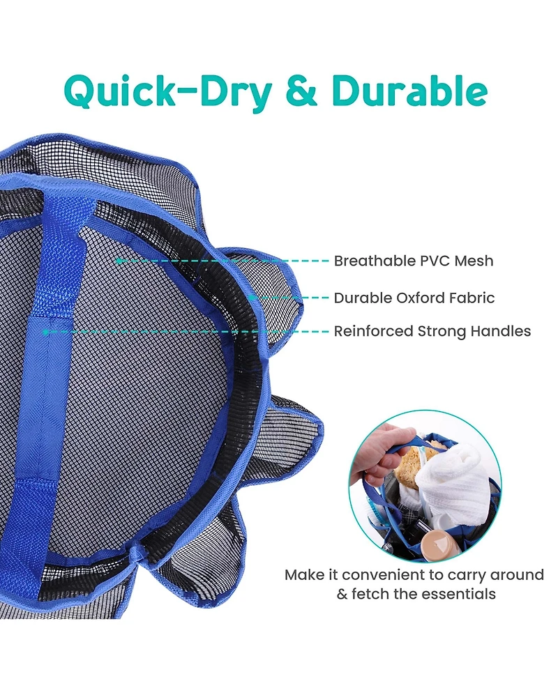 Yescom Portable Mesh Shower Caddy Tote 8 Pockets Bathroom Carry Bag Blue/Black Opt