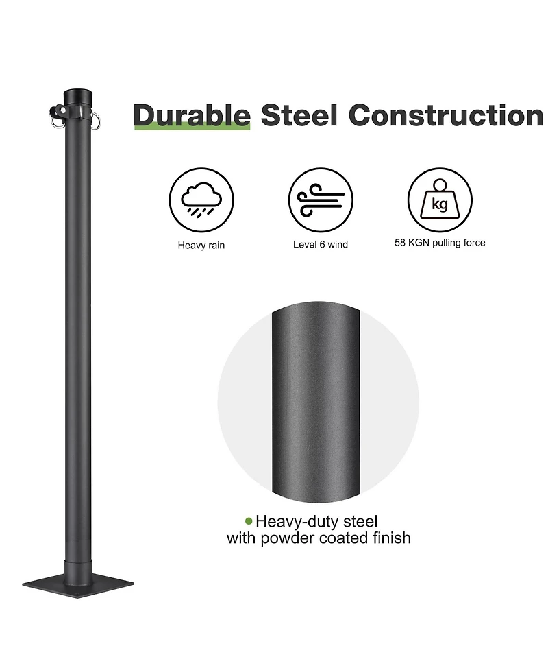 Rectangle Sun Shade Sail Canopy Awning 8Ft Detachable Pole Kit Outdoor