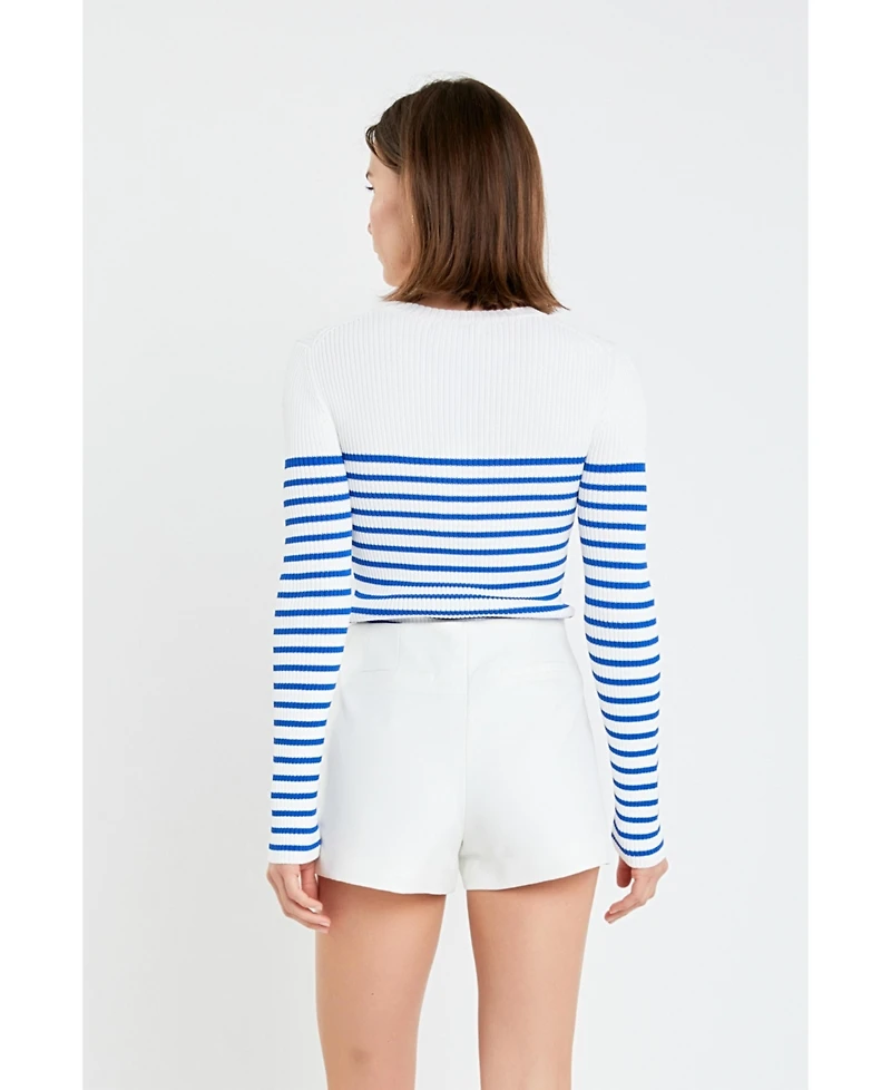 English Factory Women's Stripe Long Sleeve Knit Top