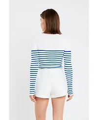 English Factory Women's Stripe Long Sleeve Knit Top