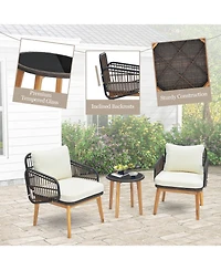 Slickblue 3 Pieces Patio Furniture Set with Cushioned Chairs and Tempered Glass Side Table-Black