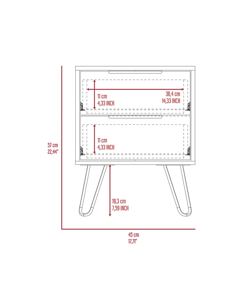 Fm Furniture Nuvo Nightstand,Two Drawers, Hairpin Legs