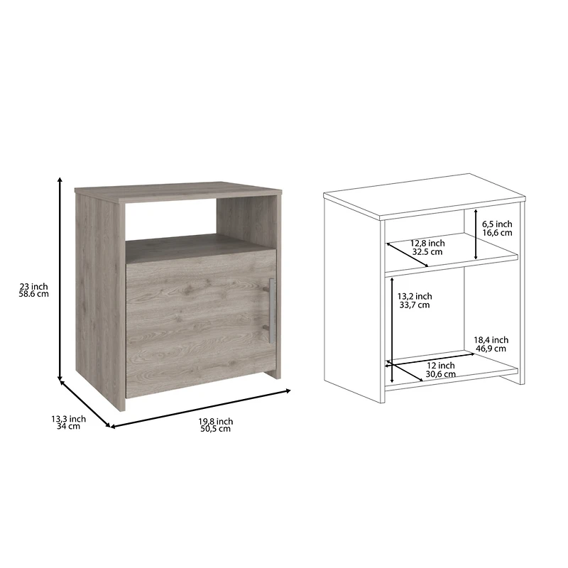 Fm Furniture Bristol Nightstand, One Cabinet, Top surface