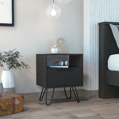 Fm Furniture Vienna Nightstand, Shelves, Hairpin Legs