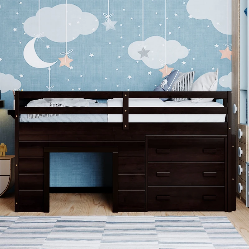Streamdale Twin Loft Bed With Cabinet And Shelf