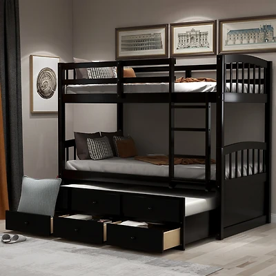 Streamdale Twin Bunk Bed with Ladder, Rail, Trundle and Drawers