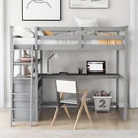 Simplie Fun Twin Loft Bed With Desk And Shelves, Two Built-In Drawers