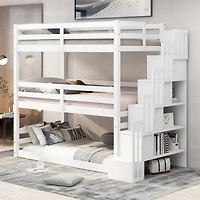 Streamdale Furniture Twin Size Triple Bunk Bed With Storage Staircase, Separate Design