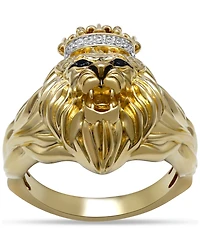 Men's White & Black Diamond Three-Dimensional Lion & Crown King Ring (1/10 ct. t.w.)