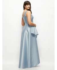 Alfred Sung Women's Beaded Floral Bodice Satin Maxi Dress with Layered Ballgown Skirt