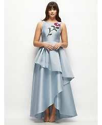 Alfred Sung Women's Beaded Floral Bodice Satin Maxi Dress with Layered Ballgown Skirt