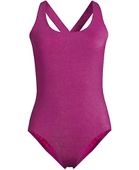 Lands' End Women's Chlorine Resistant Shine X-Back High Leg Soft Cup Tugless One Piece Swimsuit