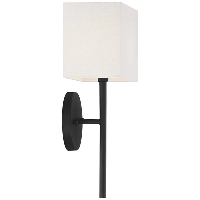 Possini Euro Design Favreau Modern Wall Light Sconce Black Hardwire 8" Fixture Rectangular Linen Fabric for Bedroom Bathroom Vanity Reading Hallw