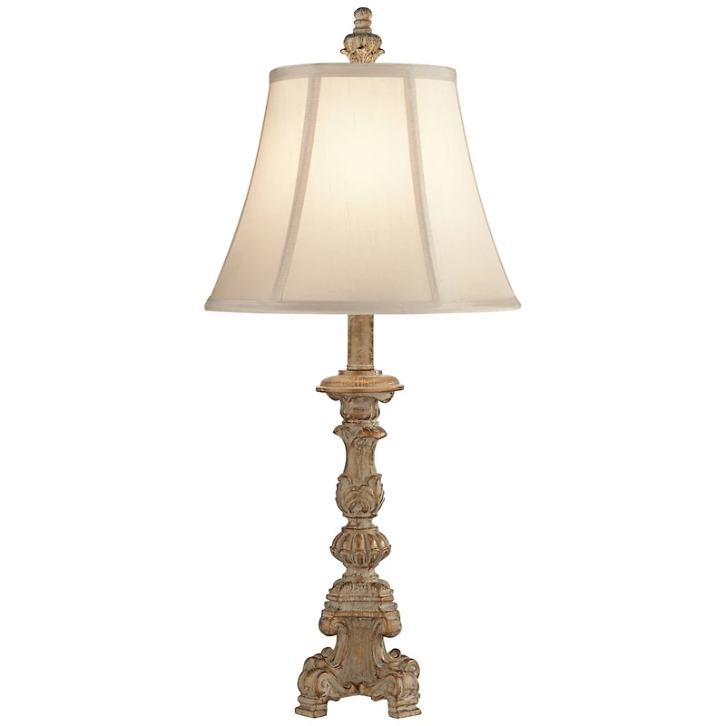 Elize Traditional French Country Style Vintage like White Washed Candlestick Table Lamps 26.5" High Set of 2 Bell Shade for Living Room Bedroom H