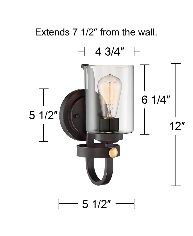 Eagleton Rustic Farmhouse Industrial Wall Light Sconce Led Oiled Bronze Hardwired 12" High Fixture Clear Glass Bedroom Bathroom Bedside Living Room Ho