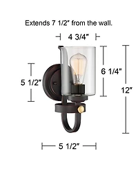 Eagleton Rustic Farmhouse Industrial Wall Light Sconce Led Oiled Bronze Hardwired 12" High Fixture Clear Glass Bedroom Bathroom Bedside Living Room Ho