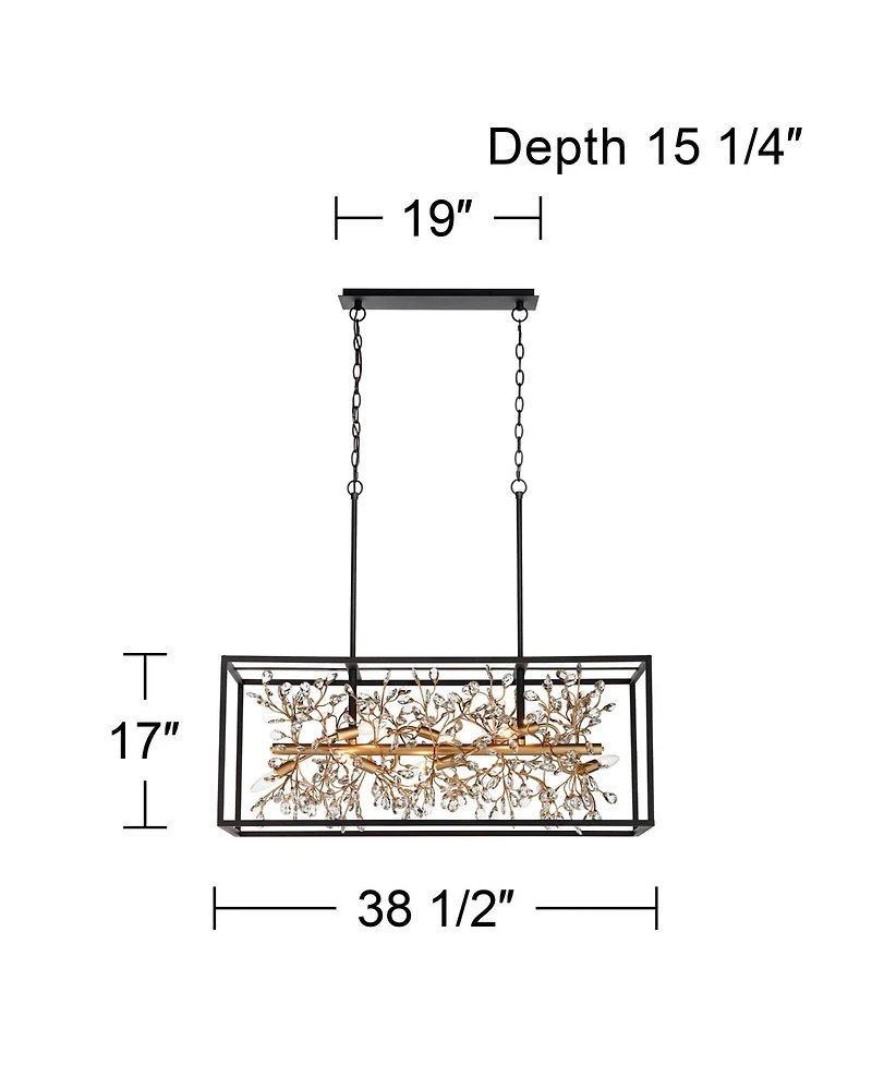 Possini Euro Design Carrine Black Gold Linear Pendant Chandelier 38 1/2" Wide Modern Clear Crystal 8-Light Fixture for Dining Room Kitchen Island