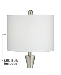 360 Lighting Gerson Modern Table Lamps 24" High Set of 2 Brushed Nickel with Dimmers Led White Drum Shade for Bedroom Living Room Bedside Nightst