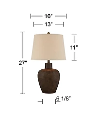 Regency Hill Glenn Rustic Farmhouse Table Lamps 27" Tall Set of 2 Dark Terra Cotta Tapered Fabric Drum for Bedroom Living Room Bedside Nightstand