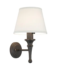 Regency Hill Braidy Farmhouse Rustic Wall Lamp Bronze Metal Plug-in 7" Light Fixture Ivory Empire Shade for Bedroom Bedside Reading Living Room H