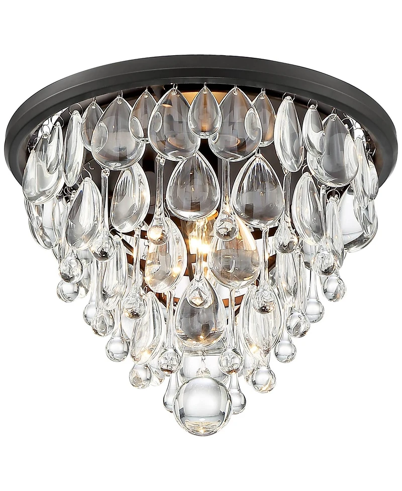 Vienna Full Spectrum Lorraine Modern Ceiling Light Flush Mount Fixture 12 1/2" Wide Bronze Crystal Drops Shade for Bedroom Kitchen Living Room Ha