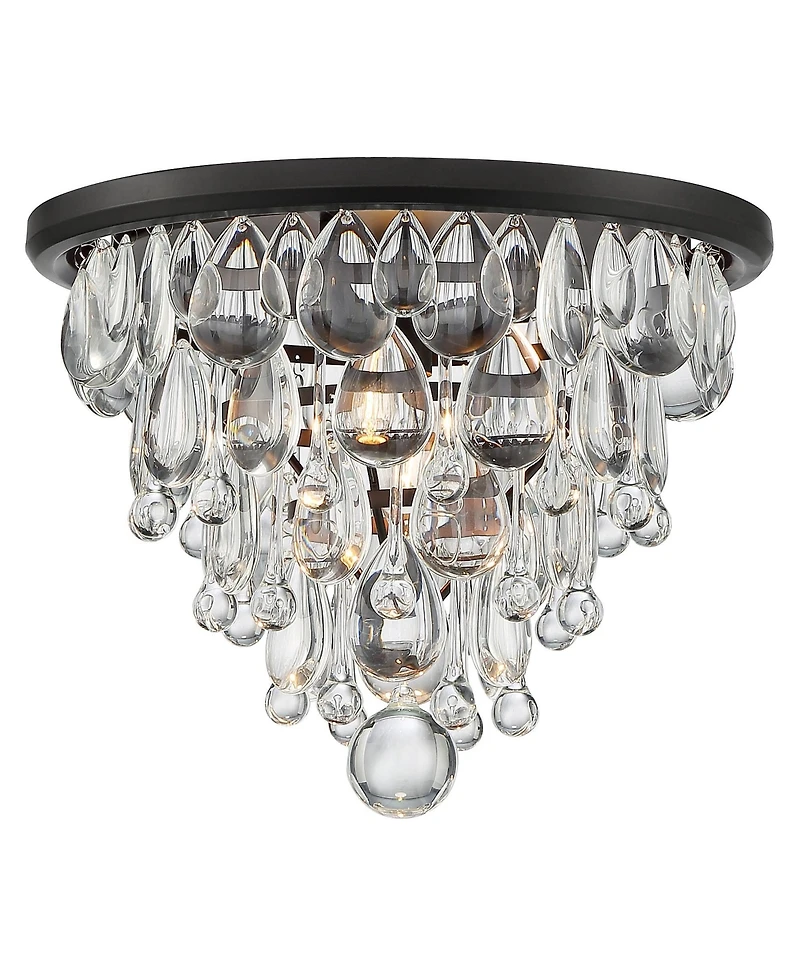 Vienna Full Spectrum Lorraine Modern Ceiling Light Flush Mount Fixture 12 1/2" Wide Bronze Crystal Drops Shade for Bedroom Kitchen Living Room Ha