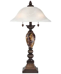 Mulholland Traditional Vintage like Table Lamp 27" Tall Aged Bronze Faux Marble White Alabaster Glass Dome Shade for Living Room Bedroom House Bedside